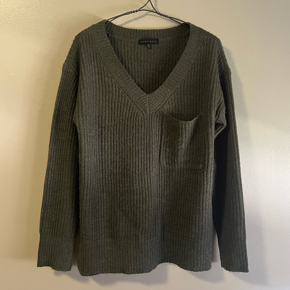 Sanctuary Green V Neck Boxy Sweater Medium